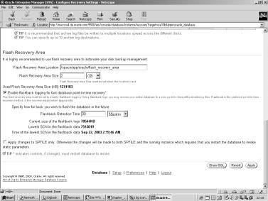 Figure 12.2 Disabling Flashback Database in Enterprise Manager